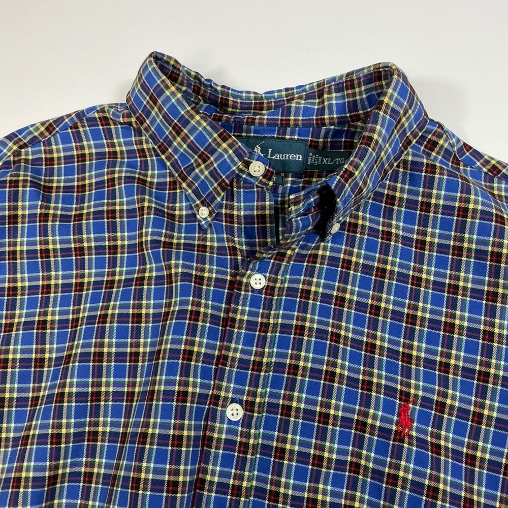Lauren Plaid Button Down Shirt Classic Fit Long Sleeve Blue Mens XL